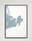 Gloucester Coastal Map — Canvas Vertical, soft-blue, Black Frame