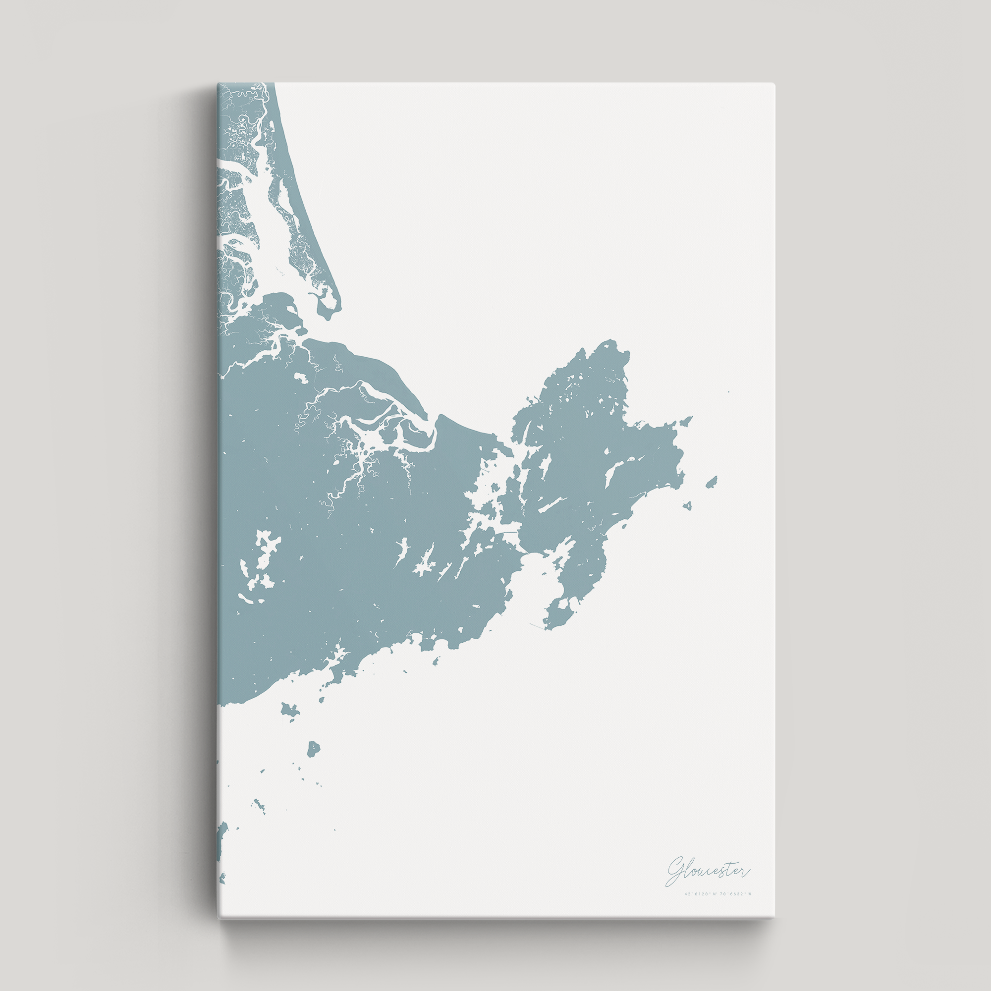 Gloucester Coastal Map — Canvas Vertical, soft-blue, No Frame