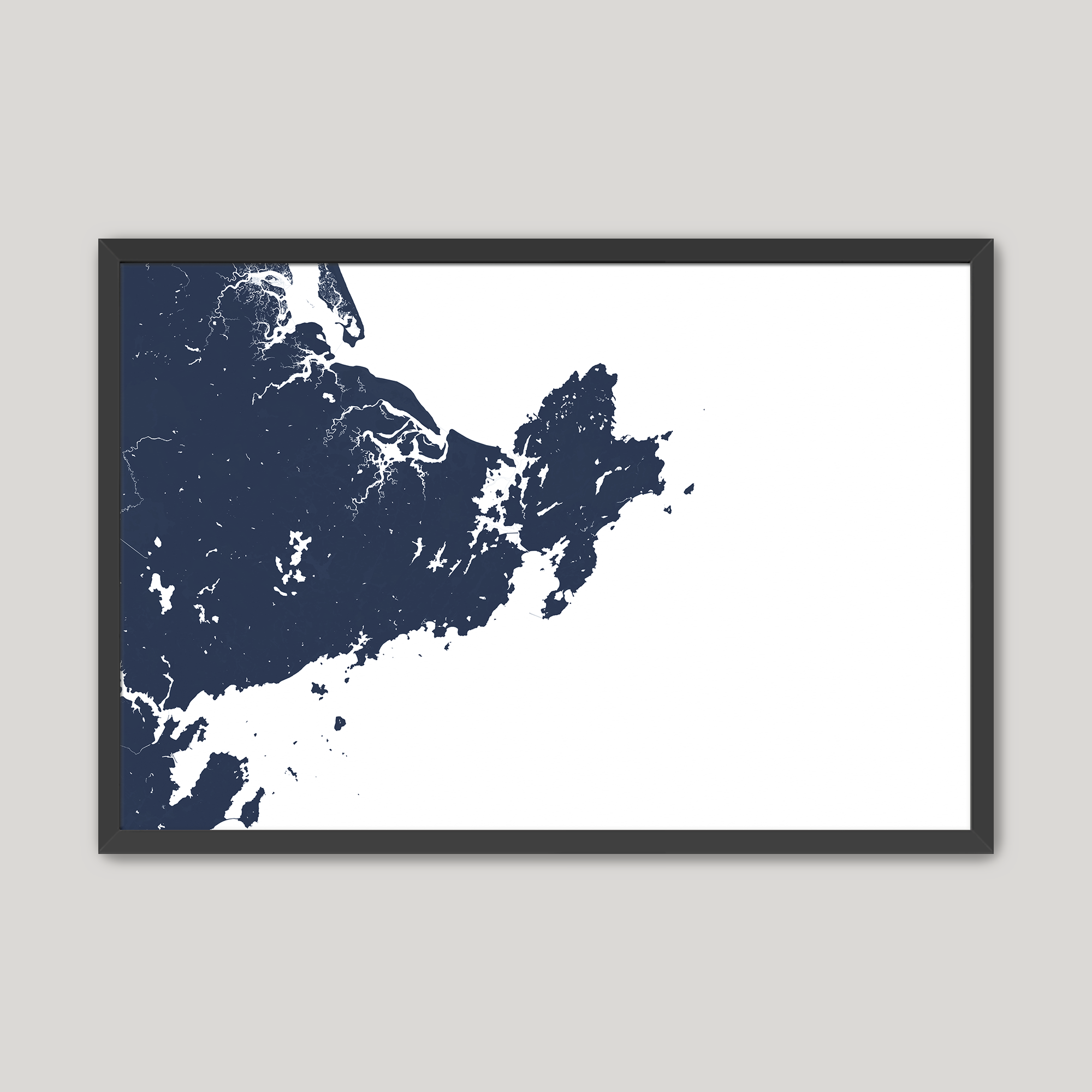 Gloucester Coastal Map — Fine Art Print Horizontal, navy, Black Frame, 10x8