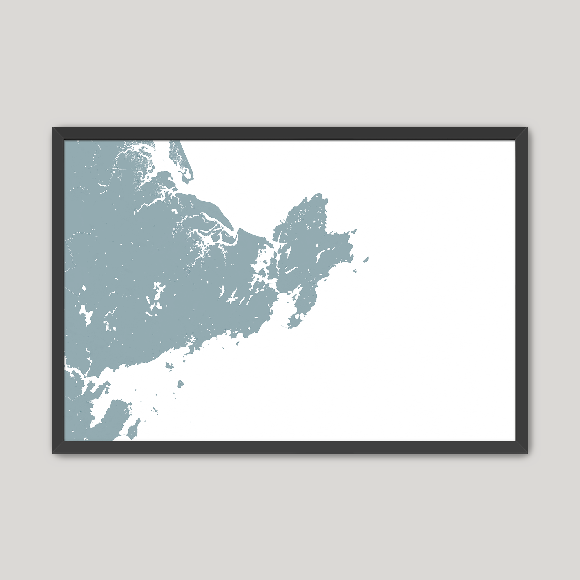 Gloucester Coastal Map — Fine Art Print Horizontal, soft-blue, Black Frame, 10x8