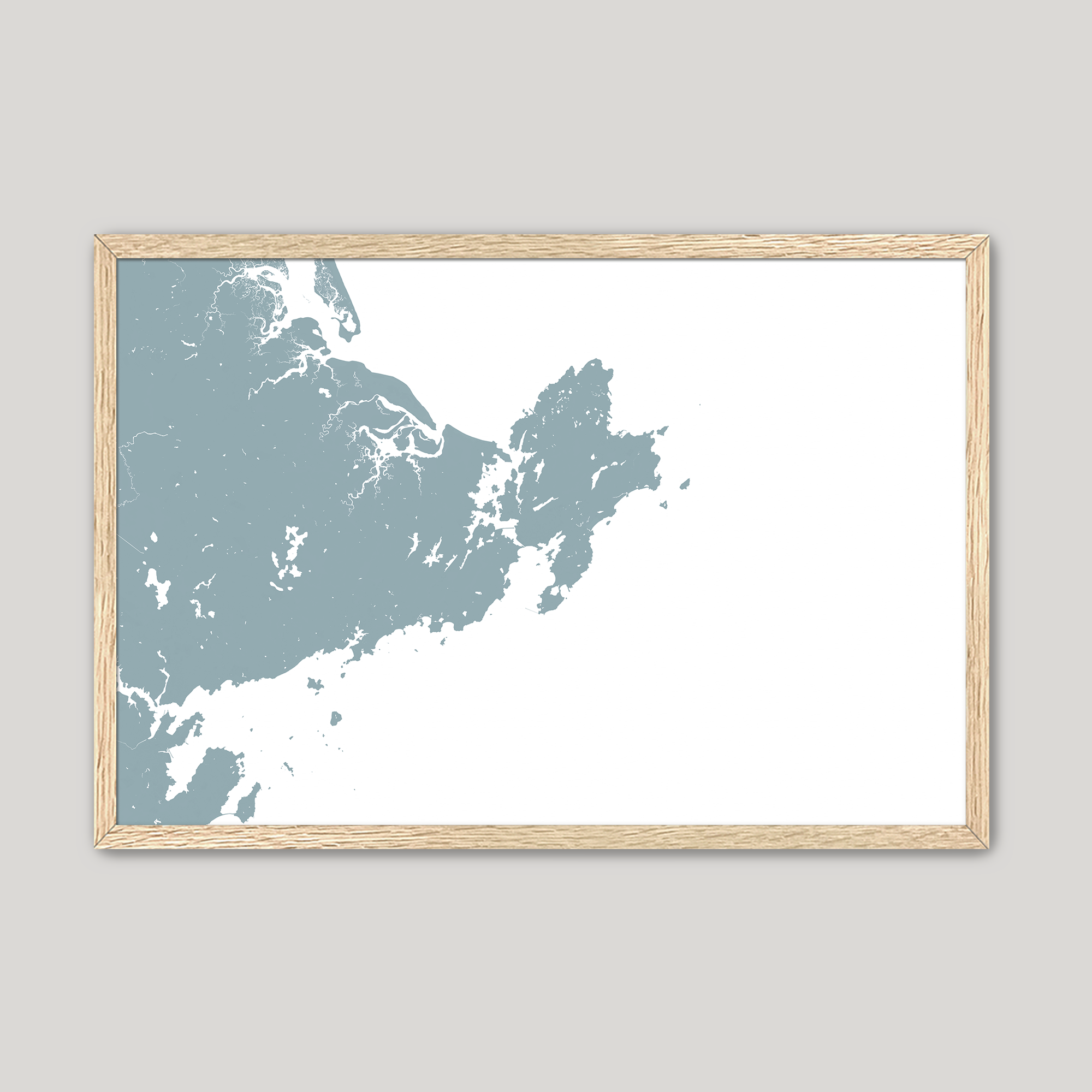 Gloucester Coastal Map — Fine Art Print Horizontal, soft-blue, Oak, 10x8