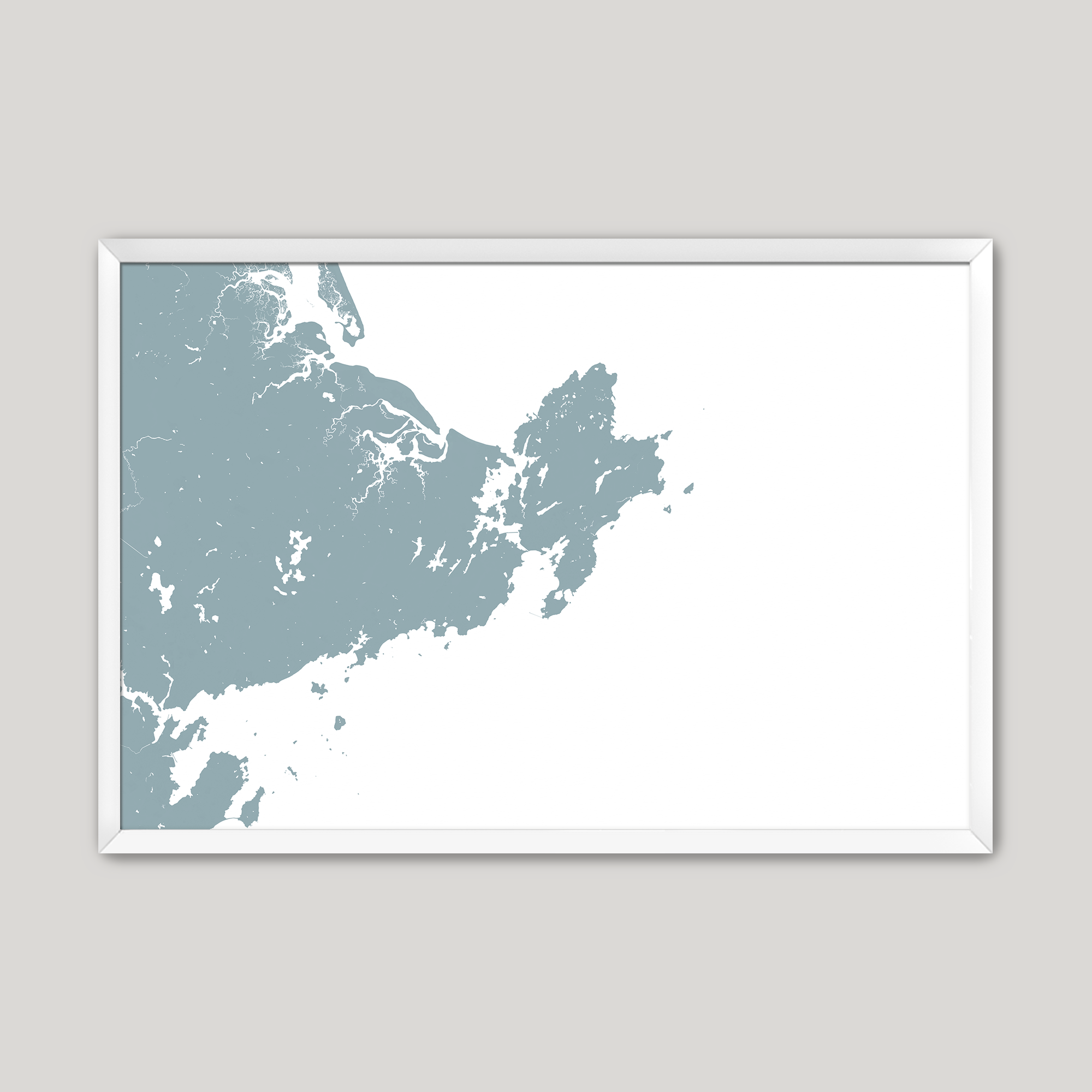 Gloucester Coastal Map — Fine Art Print Horizontal, soft-blue, White Frame, 10x8