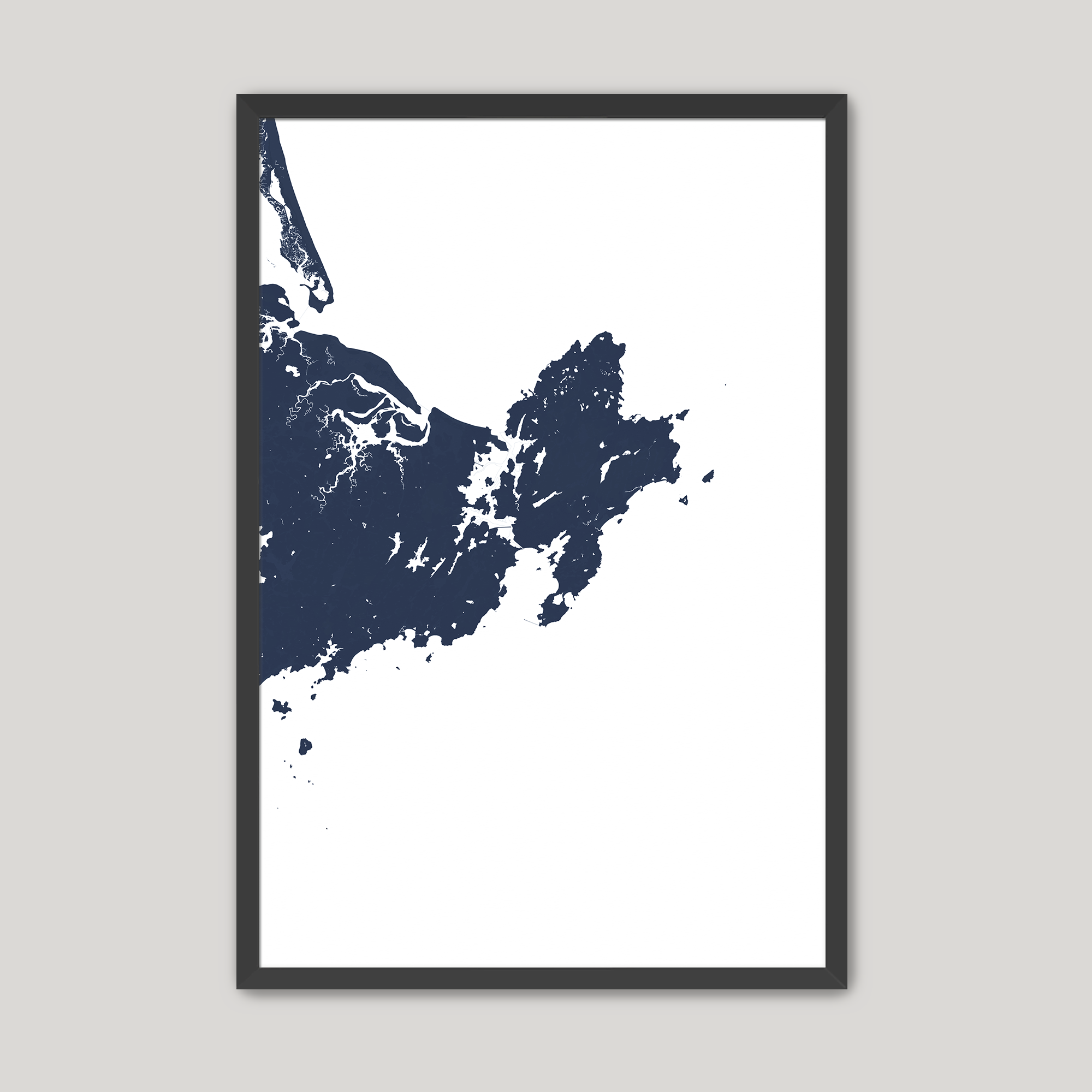 Gloucester Coastal Map — Fine Art Print Vertical, navy, Black Frame, 8x10