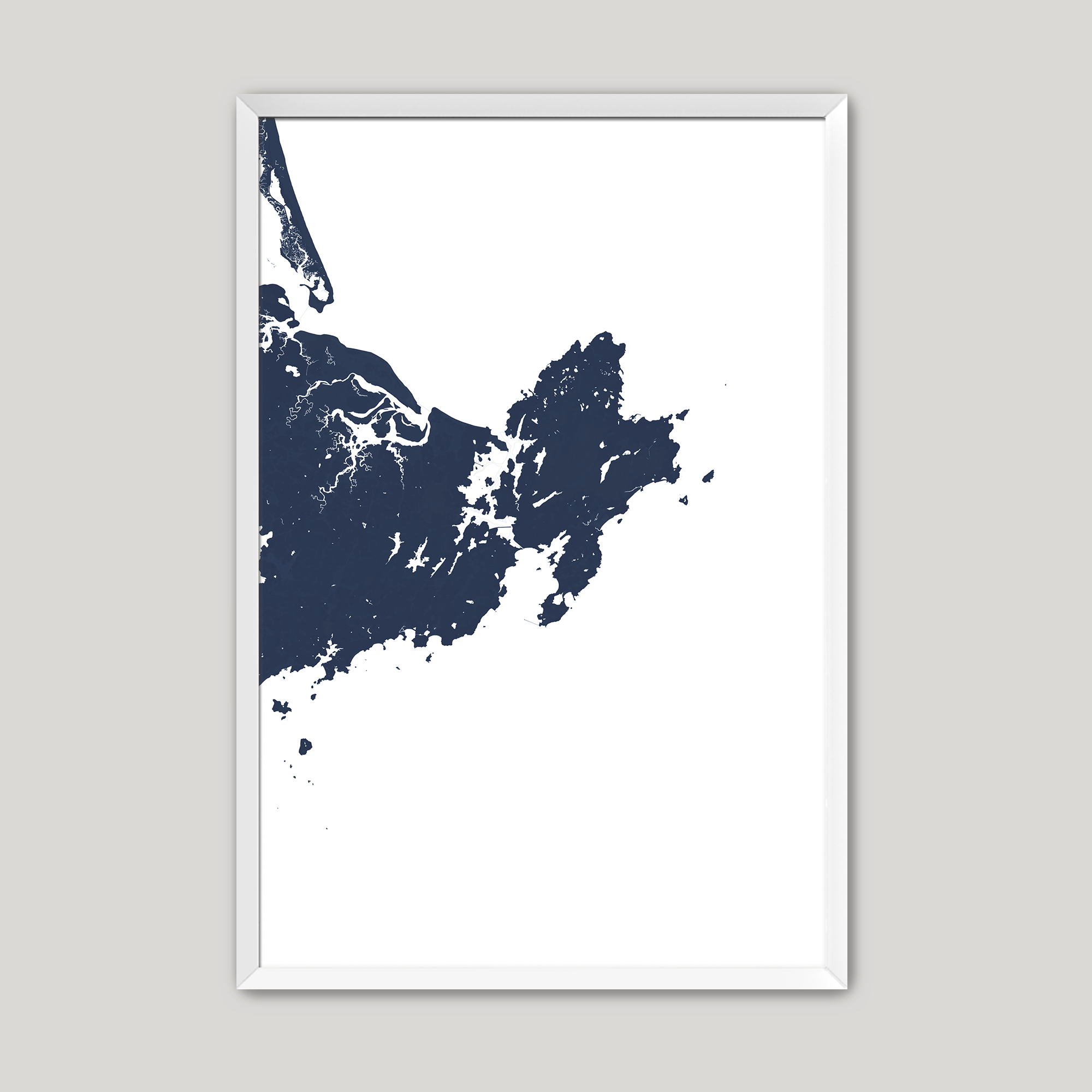 Gloucester Coastal Map — Fine Art Print Vertical, navy, White Frame, 8x10