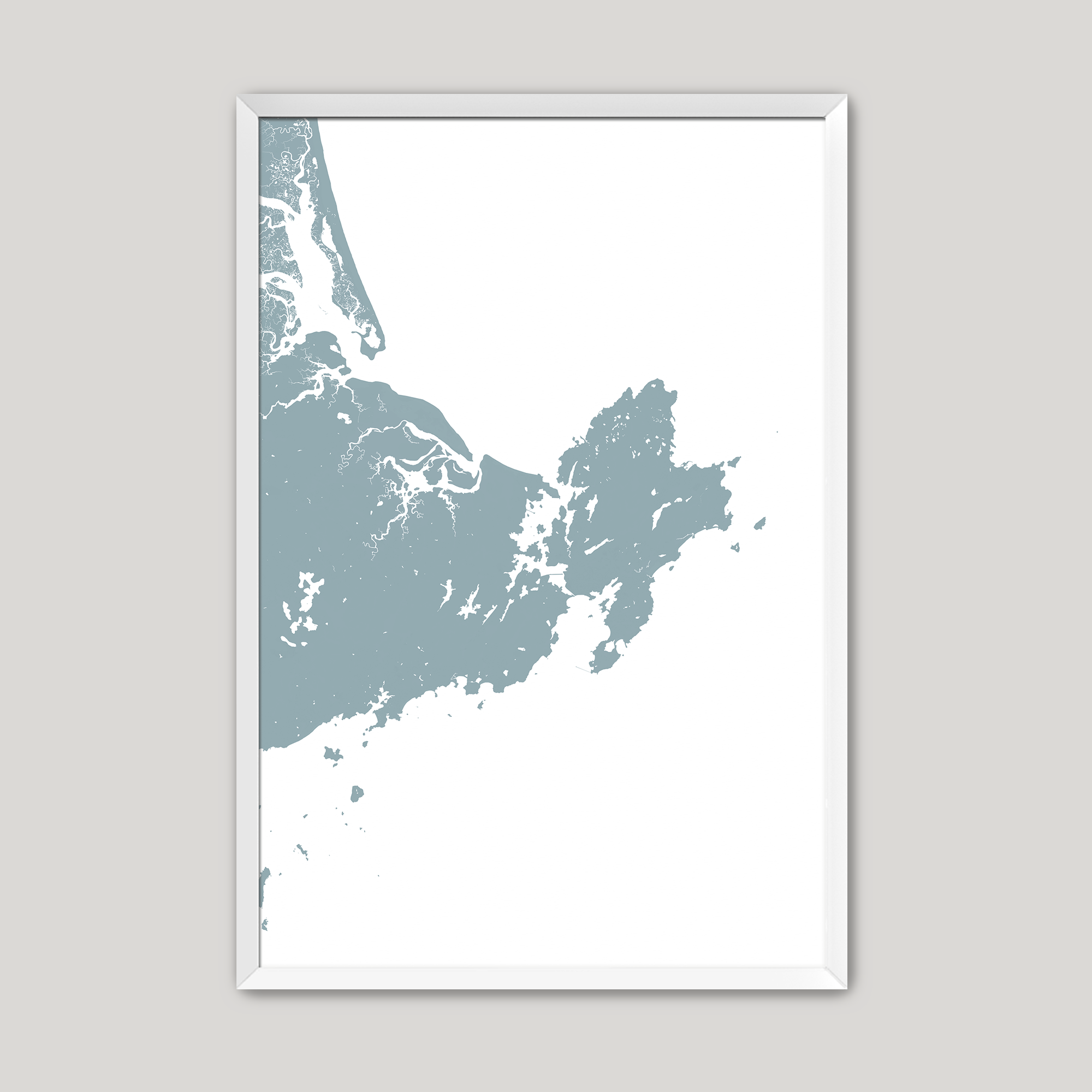 Gloucester Coastal Map — Fine Art Print Vertical, soft-blue, White Frame, 8x10