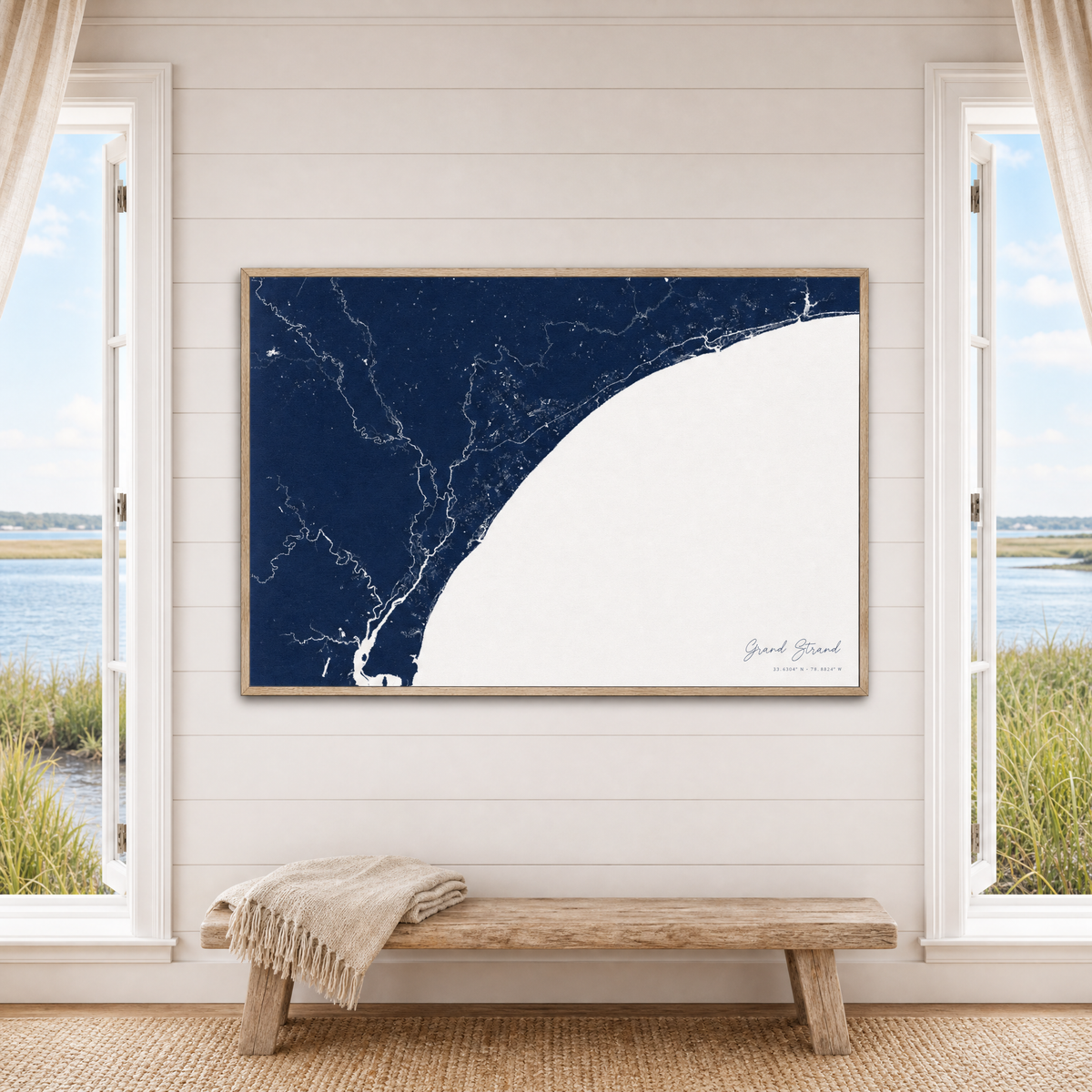 Grand Strand canvas map — window-scene interior