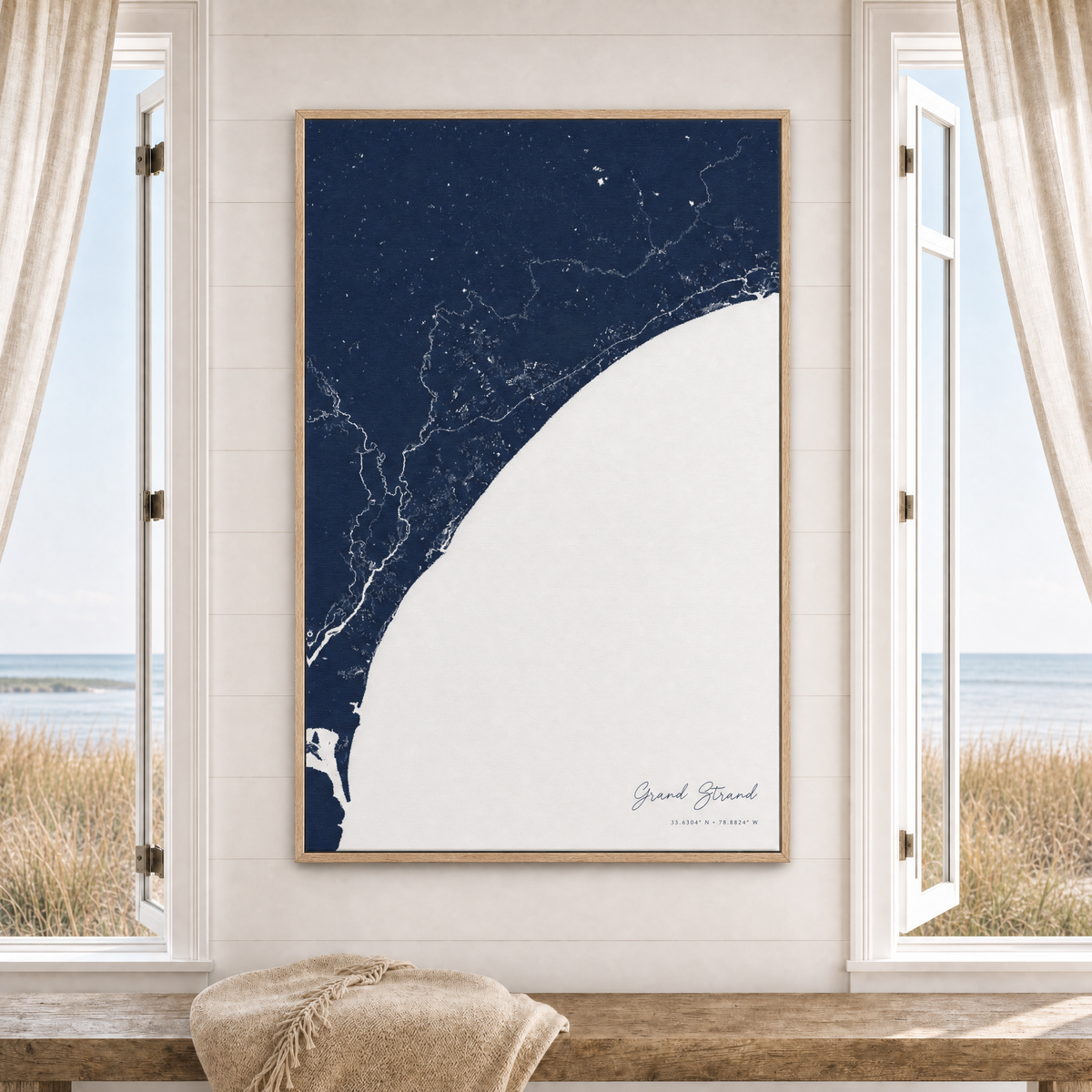 Grand Strand canvas map — window-scene interior