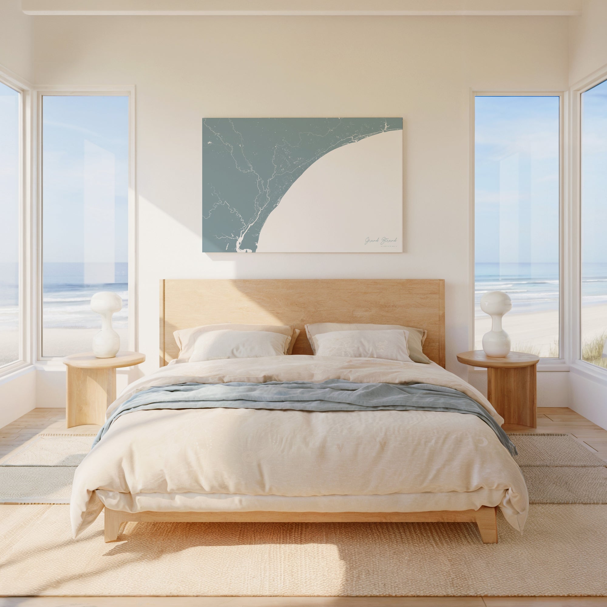 Grand Strand soft blue horizontal wrapped canvas map in the ratio 3:2 hand mockup