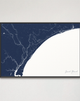 Grand Strand Coastal Map — Canvas Horizontal, navy, Black Frame