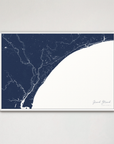 Grand Strand Coastal Map — Canvas Horizontal, navy, White Frame