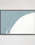 Grand Strand Coastal Map — Canvas Horizontal, soft-blue, Black Frame