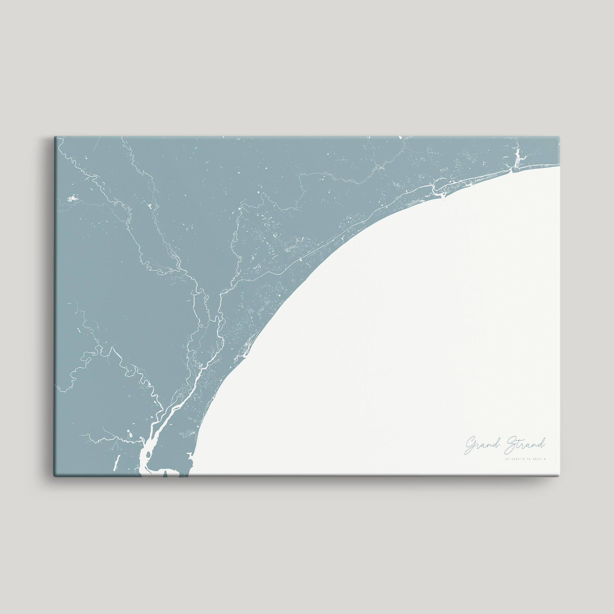 Grand Strand Coastal Map — Canvas Horizontal, soft-blue, No Frame
