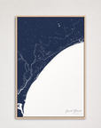 Grand Strand Coastal Map — Canvas Vertical — navy, Light Wood