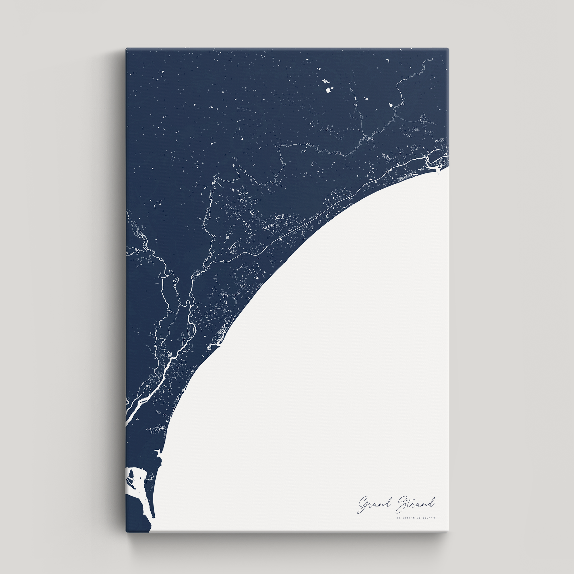 Grand Strand Coastal Map — Canvas Vertical, navy, No Frame