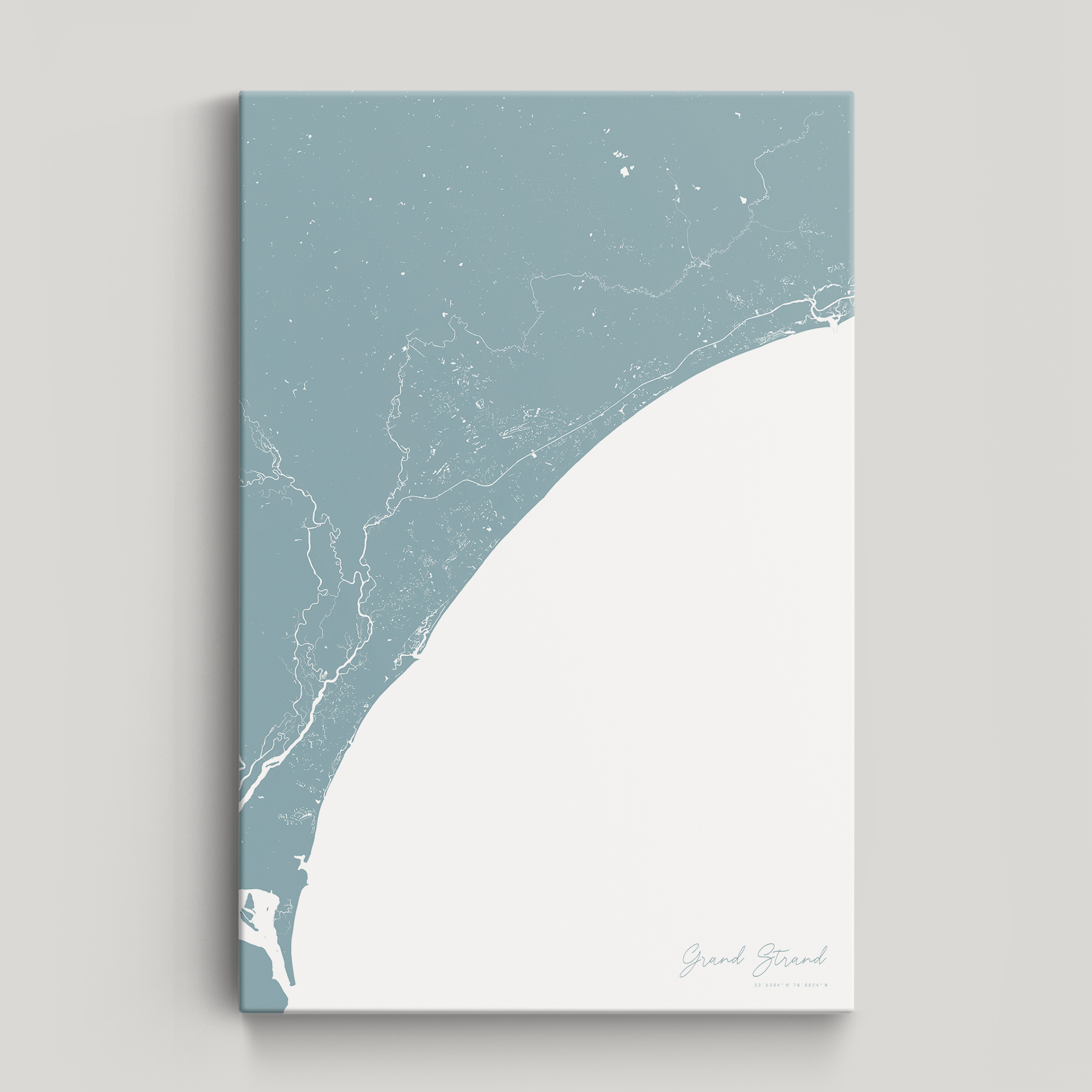 Grand Strand Coastal Map — Canvas Vertical, soft-blue, No Frame