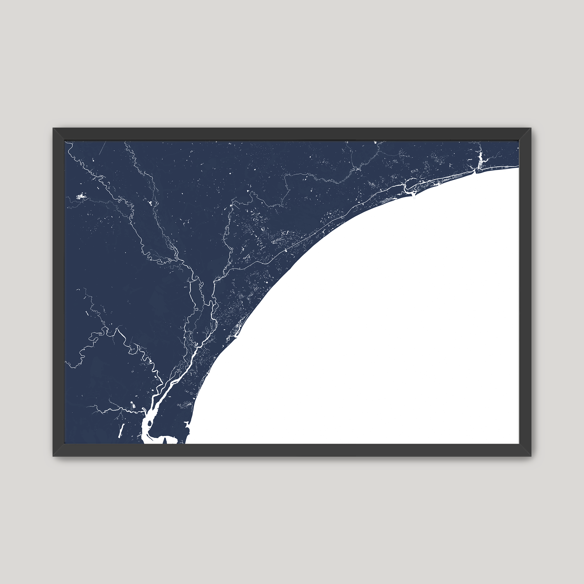 Grand Strand Coastal Map — Fine Art Print Horizontal, navy, Black Frame, 10x8