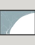 Grand Strand Coastal Map — Fine Art Print Horizontal, soft-blue, Black Frame, 10x8