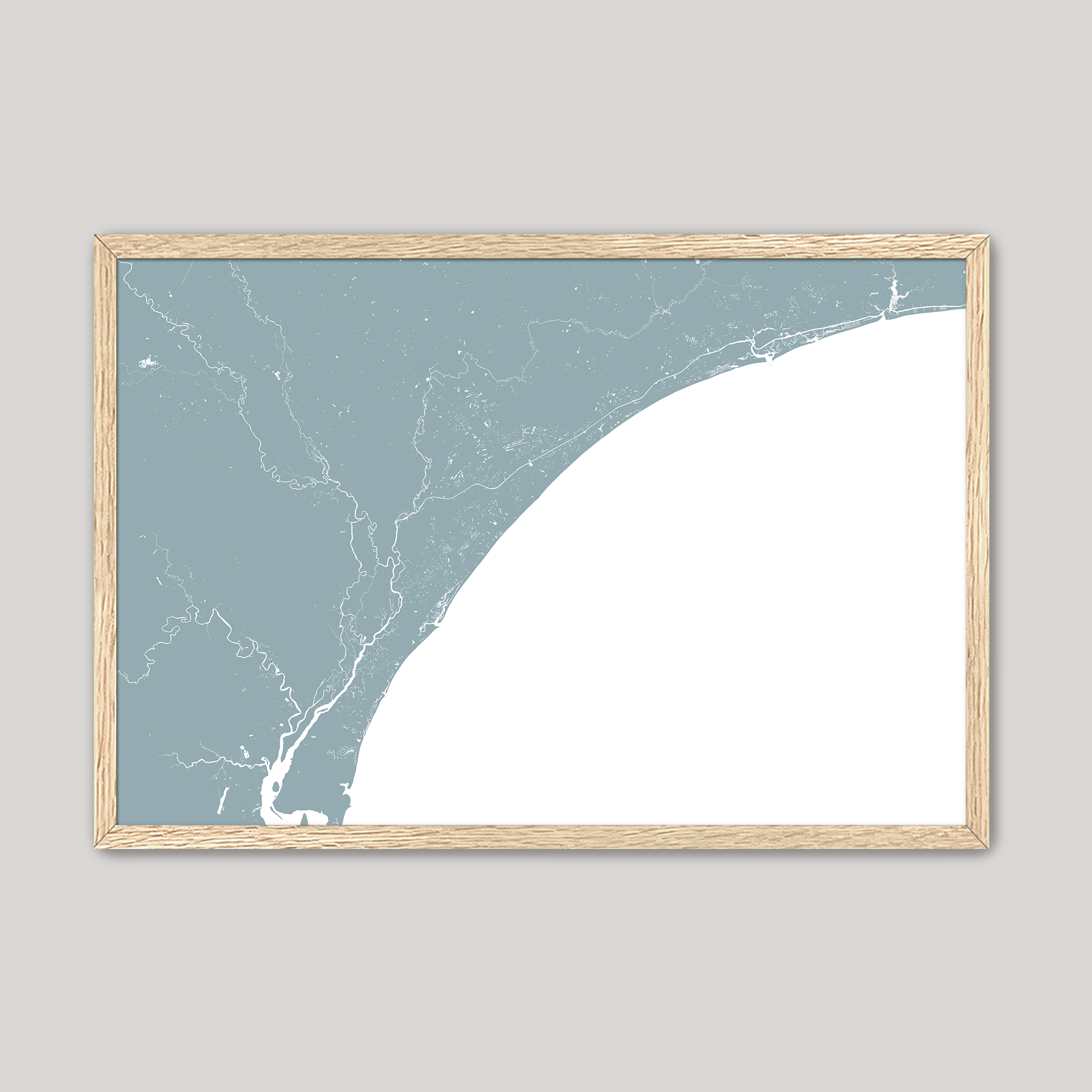 Grand Strand Coastal Map — Fine Art Print Horizontal, soft-blue, Oak, 10x8