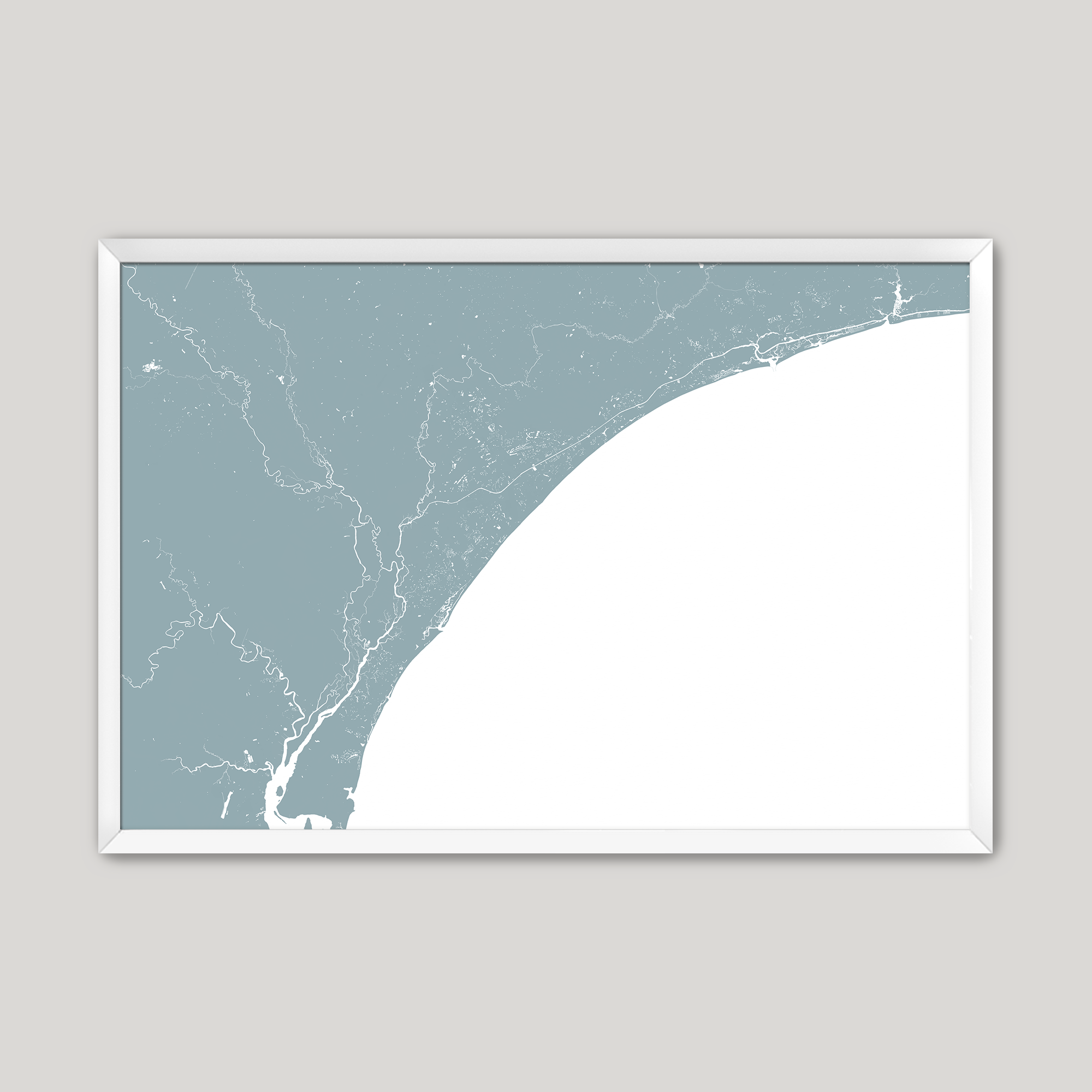 Grand Strand Coastal Map — Fine Art Print Horizontal, soft-blue, White Frame, 10x8