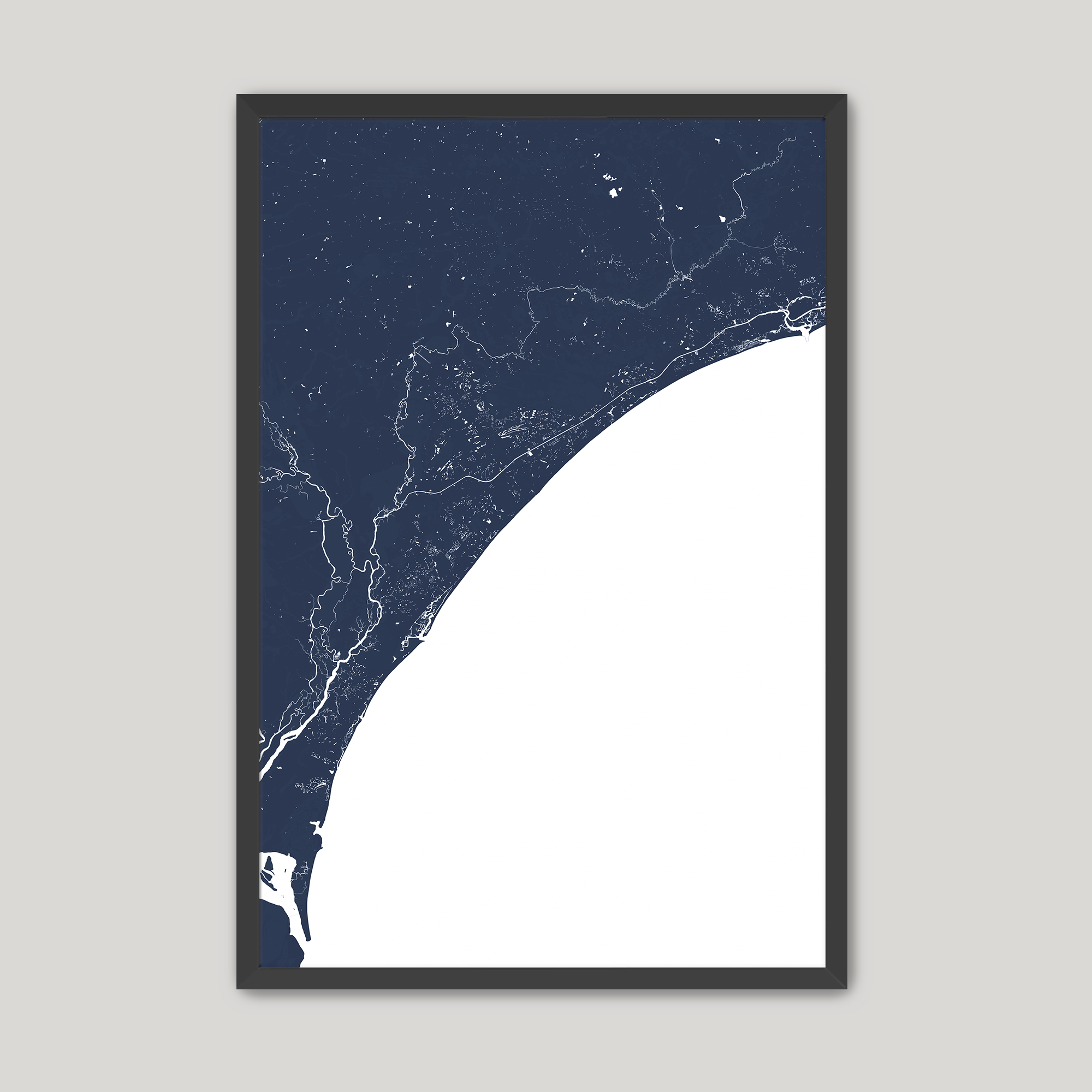 Grand Strand Coastal Map — Fine Art Print Vertical, navy, Black Frame, 8x10