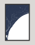 Grand Strand Coastal Map — Fine Art Print Vertical, navy, Black Frame, 8x10