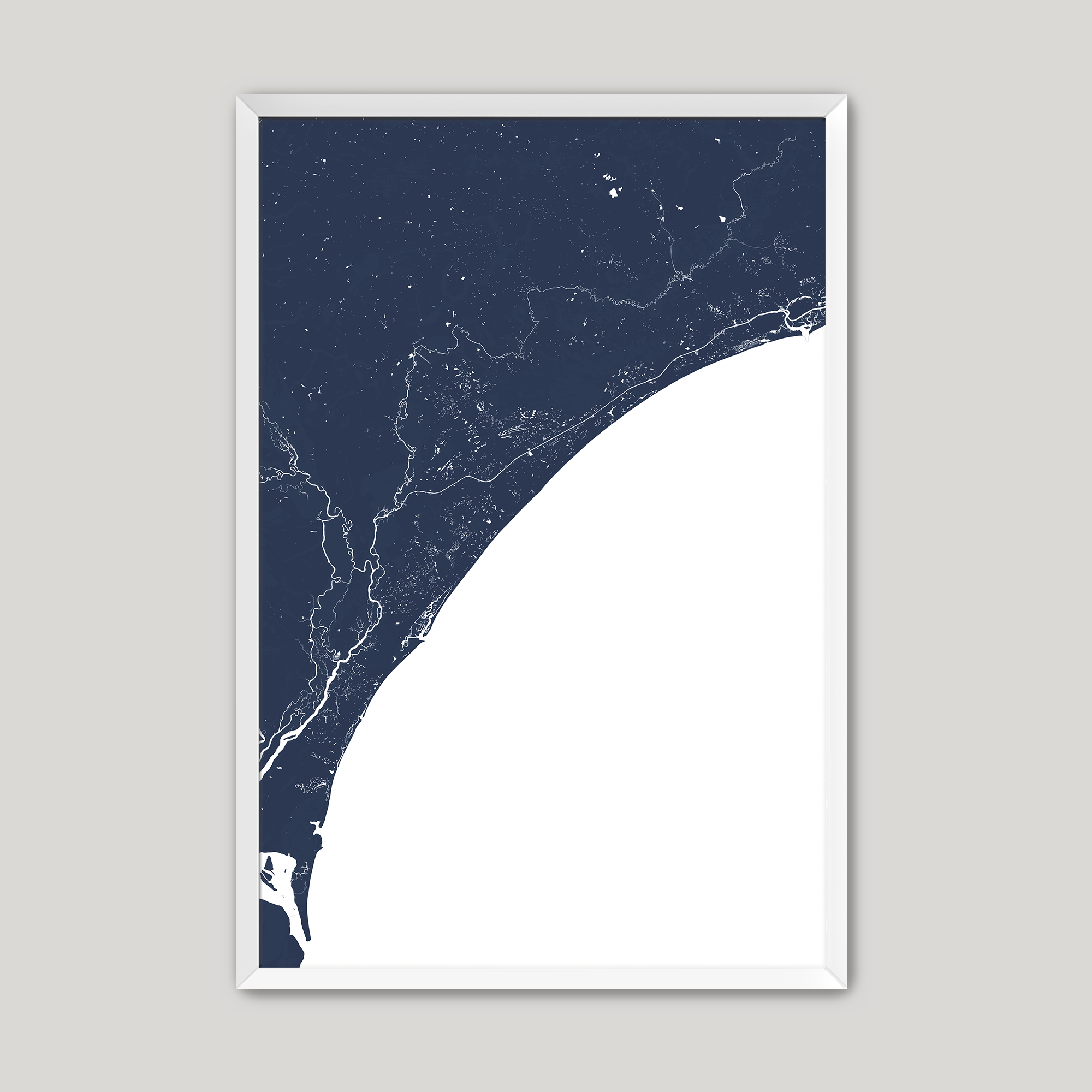 Grand Strand Coastal Map — Fine Art Print Vertical, navy, White Frame, 8x10
