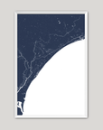 Grand Strand Coastal Map — Fine Art Print Vertical, navy, White Frame, 8x10