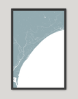 Grand Strand Coastal Map — Fine Art Print Vertical, soft-blue, Black Frame, 8x10