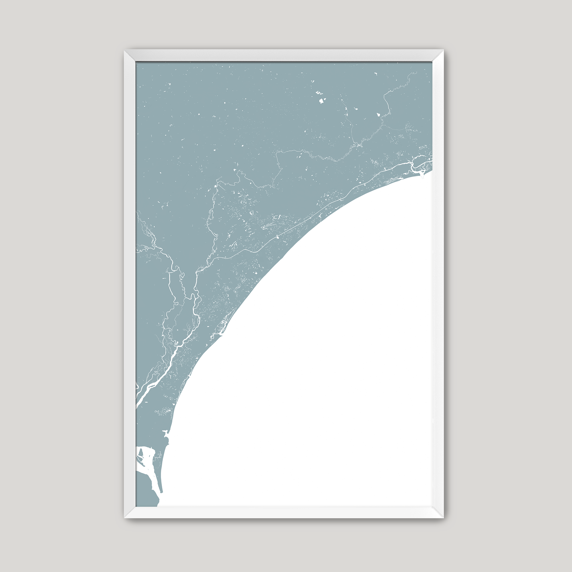 Grand Strand Coastal Map — Fine Art Print Vertical, soft-blue, White Frame, 8x10