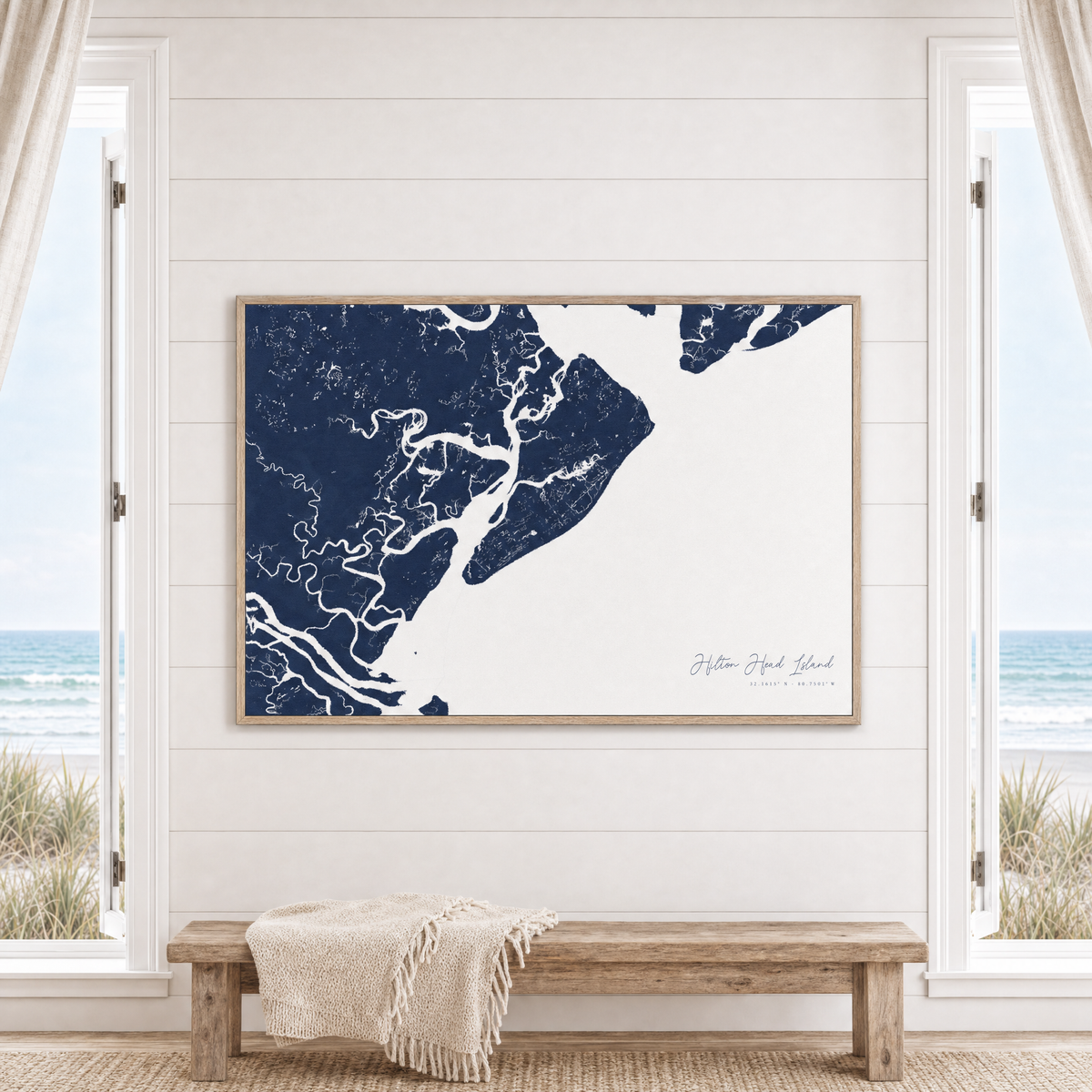 Hilton Head Island canvas map — window-scene interior