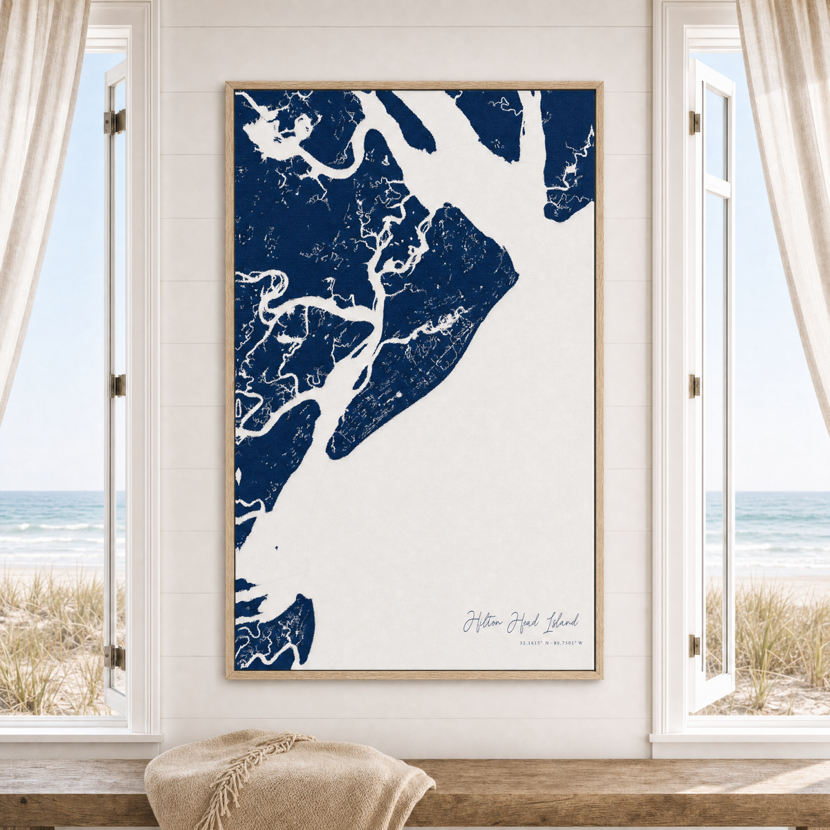 Hilton Head Island canvas map — window-scene interior