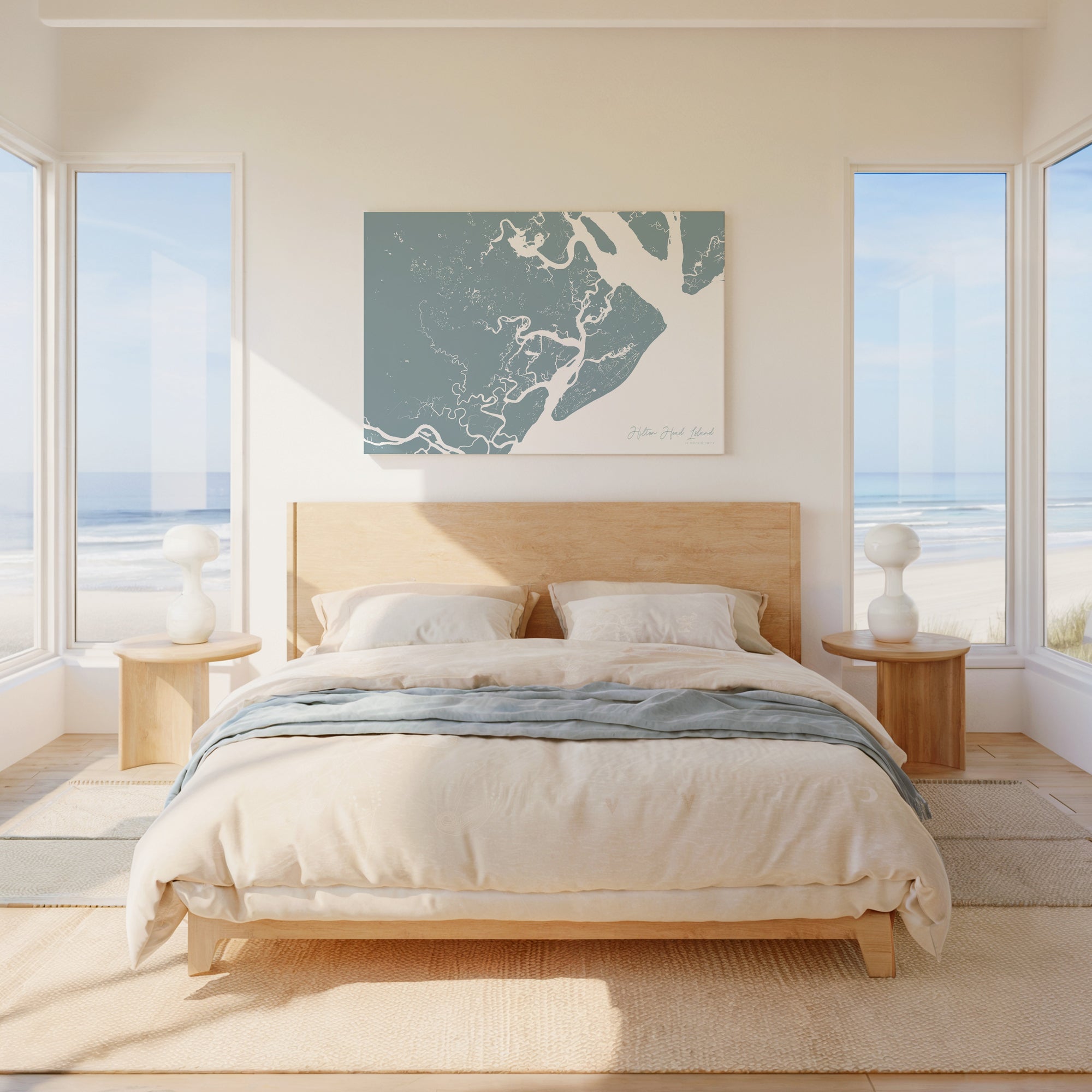 Hilton Head Island soft blue horizontal wrapped canvas map in the ratio 3:2 hand mockup