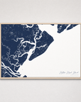Hilton Head Island Coastal Map — Canvas Horizontal — navy, Light Wood