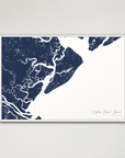 Hilton Head Island Coastal Map — Canvas Horizontal, navy, White Frame