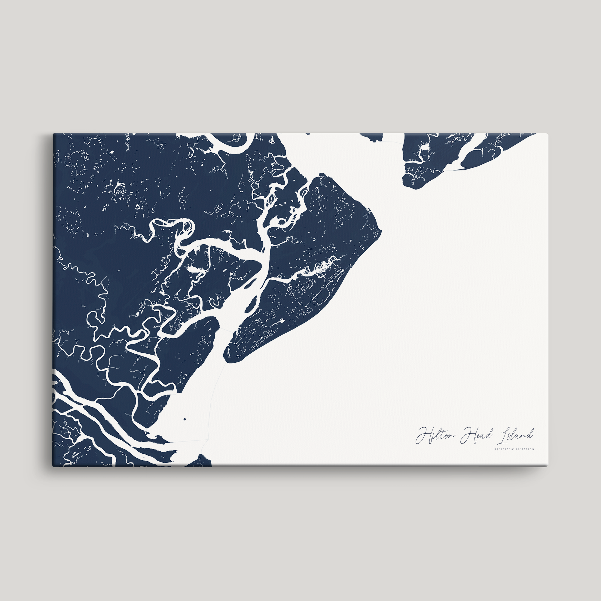 Hilton Head Island Coastal Map — Canvas Horizontal, navy, No Frame