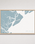 Hilton Head Island Coastal Map — Canvas Horizontal — soft-blue, Light Wood