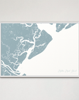 Hilton Head Island Coastal Map — Canvas Horizontal, soft-blue, White Frame