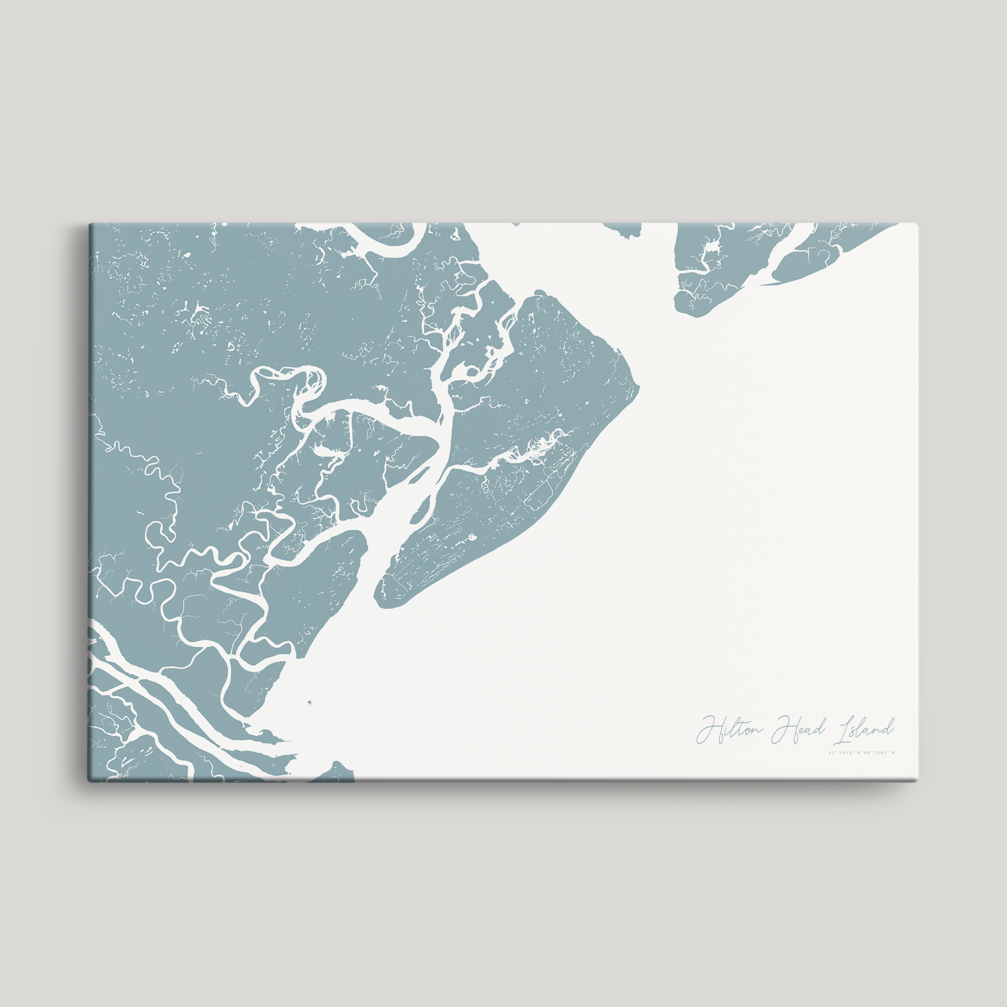 Hilton Head Island Coastal Map — Canvas Horizontal, soft-blue, No Frame