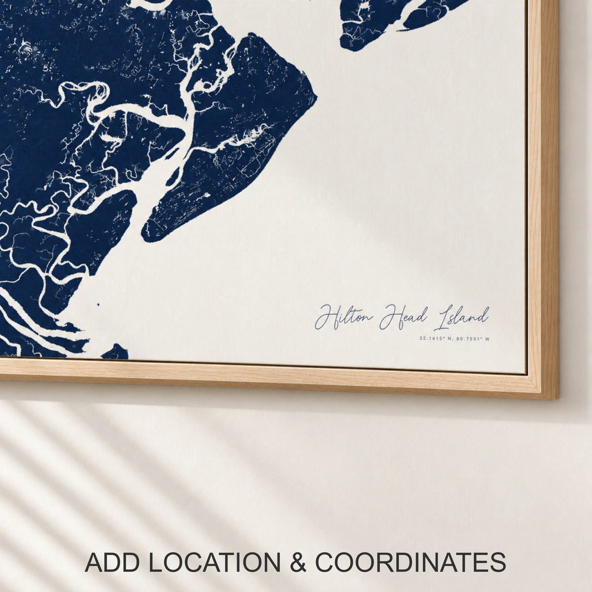Hilton Head Island canvas map — location and coordinates customization