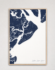 Hilton Head Island Coastal Map — Canvas Vertical — navy, Light Wood