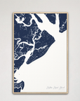 Hilton Head Island Coastal Map — Canvas Vertical, navy, Natural Oak
