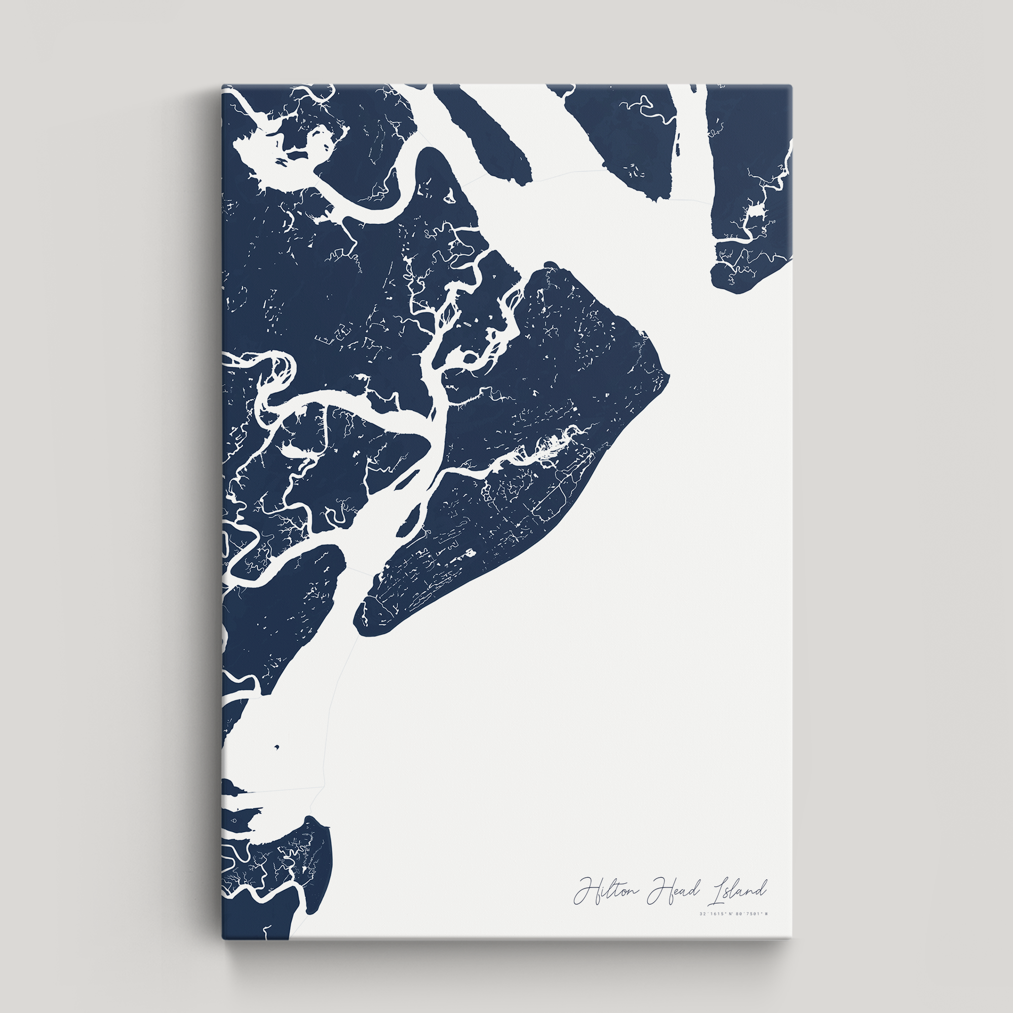 Hilton Head Island Coastal Map — Canvas Vertical, navy, No Frame