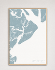 Hilton Head Island Coastal Map — Canvas Vertical — soft-blue, Light Wood