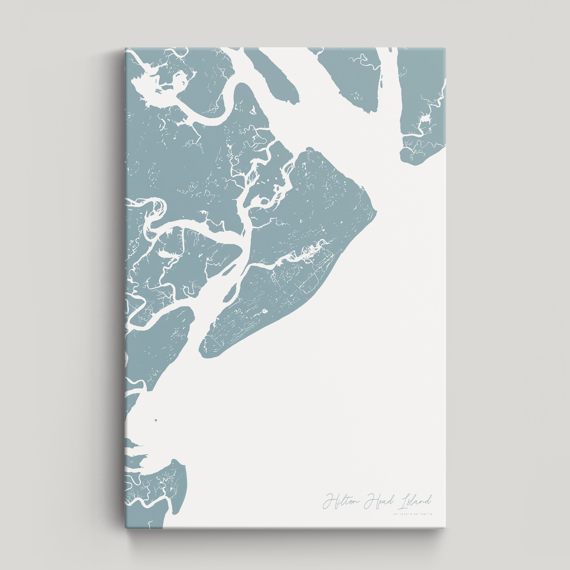 Hilton Head Island Coastal Map — Canvas Vertical, soft-blue, No Frame