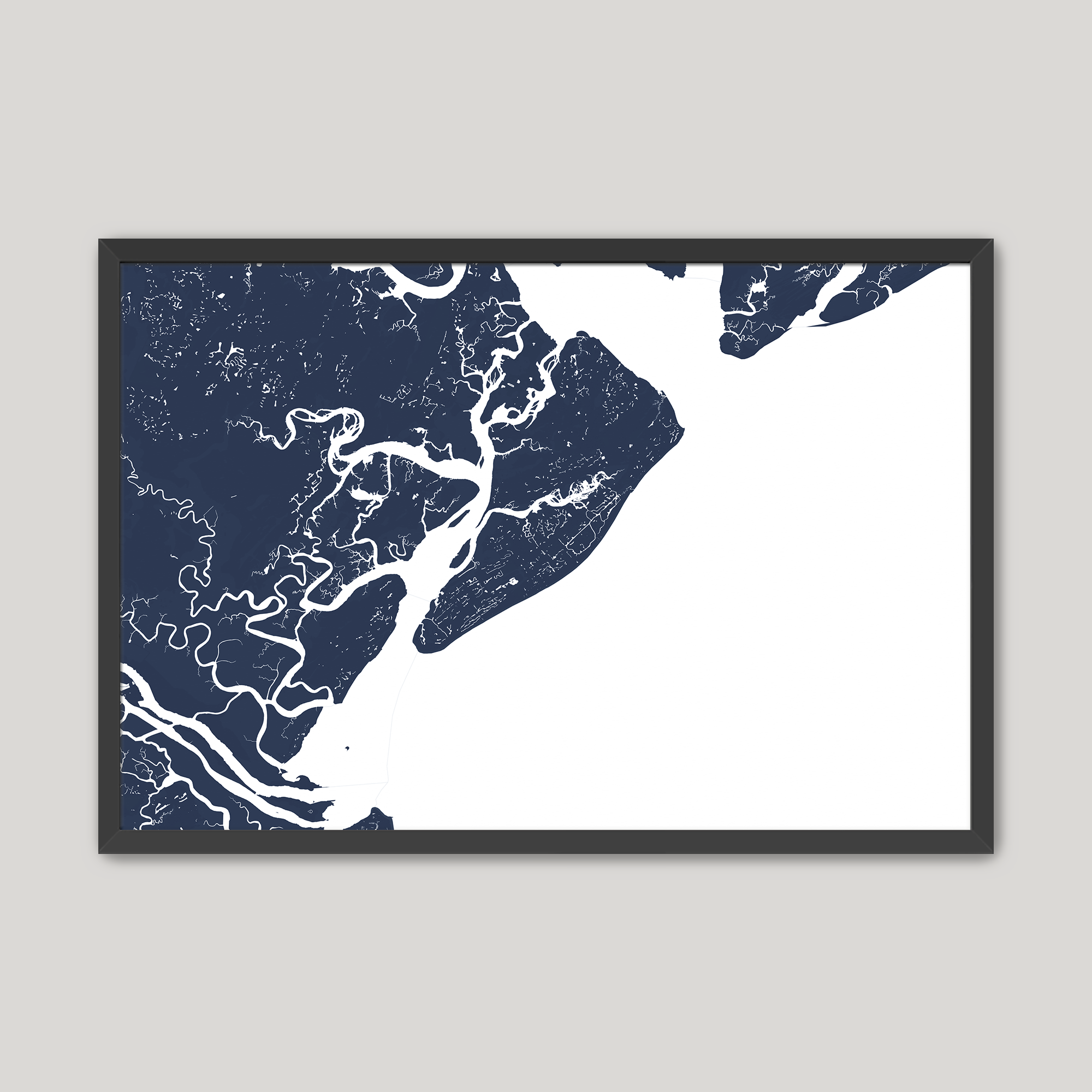 Hilton Head Island Coastal Map — Fine Art Print Horizontal, navy, Black Frame, 10x8