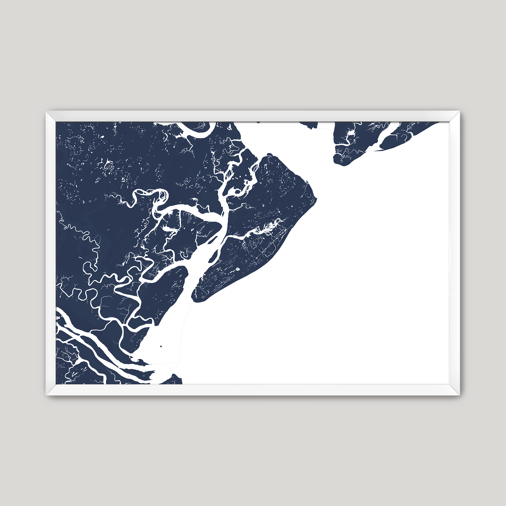 Hilton Head Island Coastal Map — Fine Art Print Horizontal, navy, White Frame, 10x8