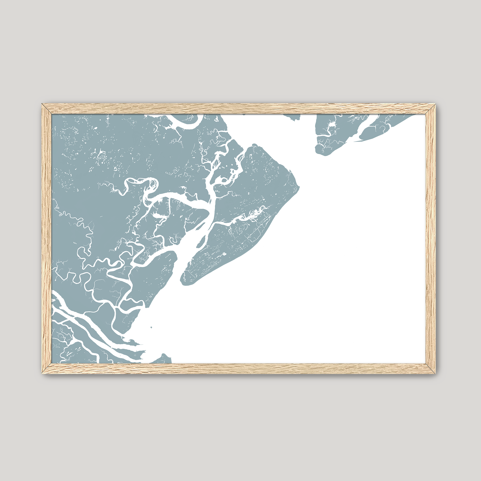 Hilton Head Island Coastal Map — Fine Art Print Horizontal, soft-blue, Oak, 10x8