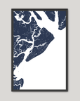 Hilton Head Island Coastal Map — Fine Art Print Vertical, navy, Black Frame, 8x10