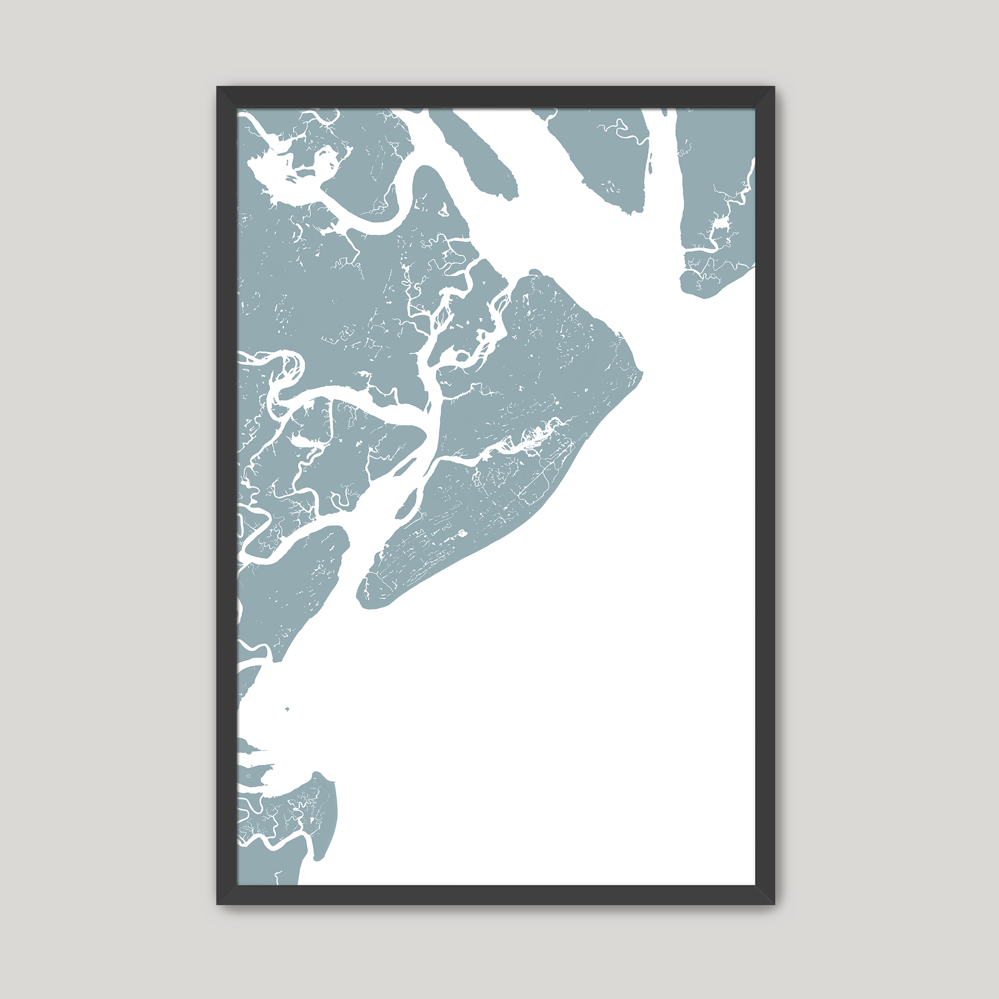 Hilton Head Island Coastal Map — Fine Art Print Vertical, soft-blue, Black Frame, 8x10