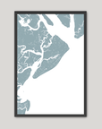 Hilton Head Island Coastal Map — Fine Art Print Vertical, soft-blue, Black Frame, 8x10